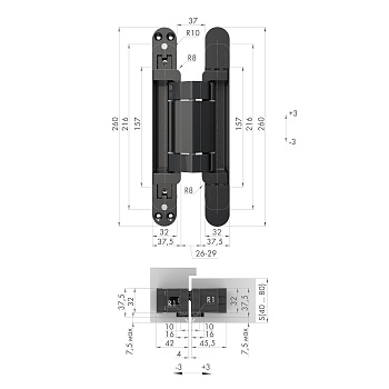 Петля Armadillo (Армадилло) скрытой установки U3D2200.VPG SC мат. хром TECH