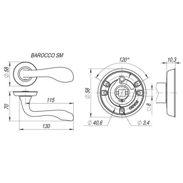 Ручка раздельная BAROCCO SM GOLD-24 золото 24К