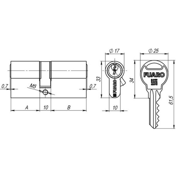 Цилиндровый механизм R300/70 mm-BL (30+10+30) AB бронза 5 кл. БЛИСТЕР