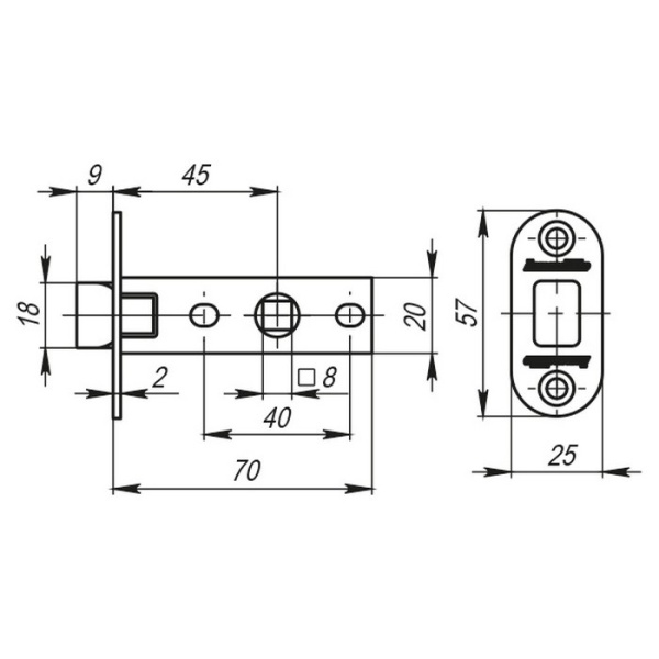 Защелка врезная LH 220-45-25 AB Бронза BOX /овал/