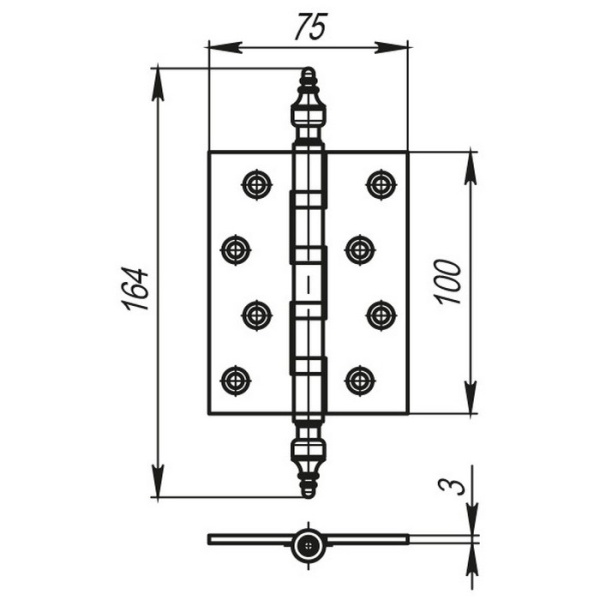 Петля универсальная IN4500UB GP (500-B4) 100x75x3 золото Box