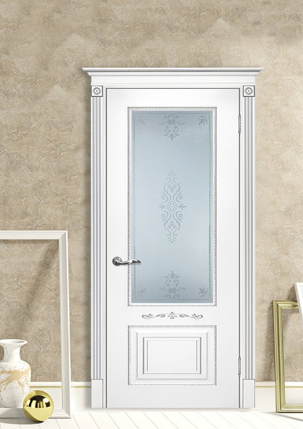dveri mezhkomnatnyie dveri krashenyie emal model smalta 04 belyiy ral 9003 patina serebro satinat peskostruynaya obrabotka stil klassika 03 Межкомнатная дверь из коллекции Смальта-Deco. Модель Смальта 04 — Классический дизайн в белых цветах и слоновой кости, с применением серебряной и золотой патины и 3D рисунков, делают эти модели украшением любого интерьера. В этой коллекции представлены полотна в эмали, с возможностью окрашивания по системе RAL цвета №7032, 7015, 7040, 7047, 9010, с применением различных технологий сборки и фрезеровки. Серия Смальта-Deco, одна из самых востребованных и популярных коллекций. Двери покрытые высокопрочной эмалью, набирают популярность, как у дизайнеров, так и у простых покупателей. <a href="#opisglav">Подробнее</a>