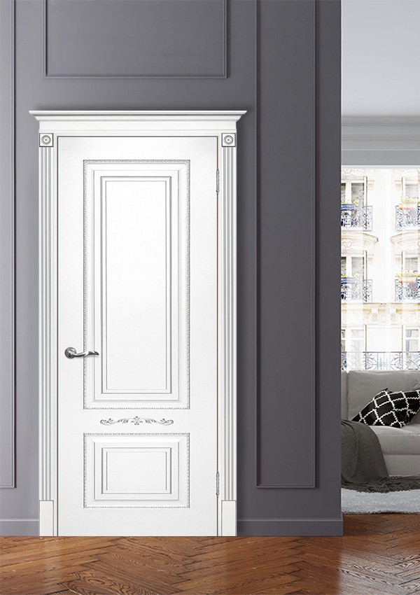 dveri mezhkomnatnyie dveri krashenyie emal model smalta 04 belyiy ral 9003 patina serebro stil klassika 01 Межкомнатная дверь из коллекции Смальта-Deco. Модель Смальта 04 — Классический дизайн в белых цветах и слоновой кости, с применением серебряной и золотой патины и 3D рисунков, делают эти модели украшением любого интерьера. В этой коллекции представлены полотна в эмали, с возможностью окрашивания по системе RAL цвета №7032, 7015, 7040, 7047, 9010, с применением различных технологий сборки и фрезеровки. Серия Смальта-Deco, одна из самых востребованных и популярных коллекций. Двери покрытые высокопрочной эмалью, набирают популярность, как у дизайнеров, так и у простых покупателей. <a href="#opisglav">Подробнее</a>