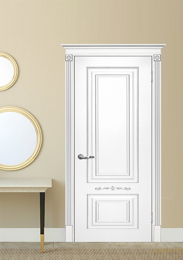 dveri mezhkomnatnyie dveri krashenyie emal model smalta 04 belyiy ral 9003 patina serebro stil klassika 02 Межкомнатная дверь из коллекции Смальта-Deco. Модель Смальта 04 — Классический дизайн в белых цветах и слоновой кости, с применением серебряной и золотой патины и 3D рисунков, делают эти модели украшением любого интерьера. В этой коллекции представлены полотна в эмали, с возможностью окрашивания по системе RAL цвета №7032, 7015, 7040, 7047, 9010, с применением различных технологий сборки и фрезеровки. Серия Смальта-Deco, одна из самых востребованных и популярных коллекций. Двери покрытые высокопрочной эмалью, набирают популярность, как у дизайнеров, так и у простых покупателей. <a href="#opisglav">Подробнее</a>