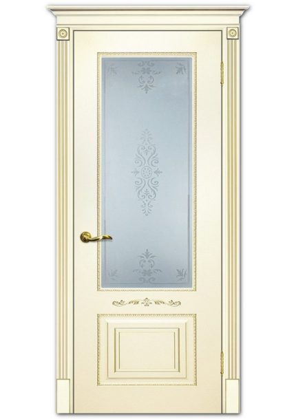 Межкомнатные двери модель Смальта 04 Слоновая кость ral 1013 патина золото Сатинат