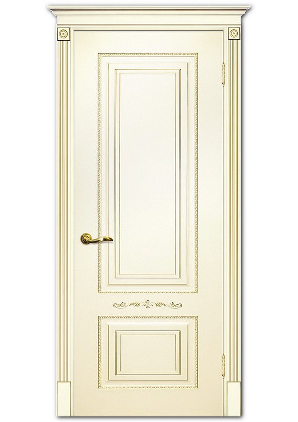 Межкомнатные двери модель Смальта 04 Слоновая кость ral 1013 патина золото