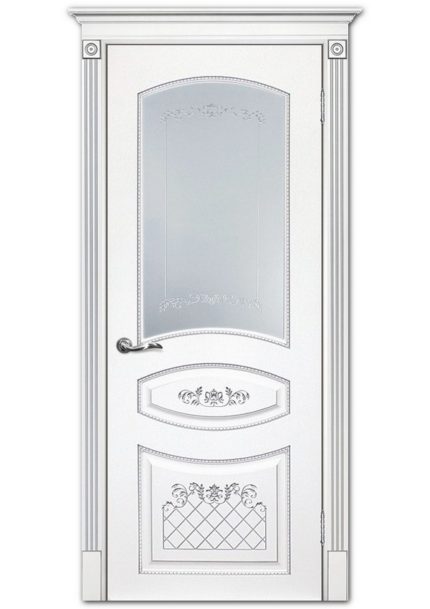 Межкомнатные двери модель Смальта 05 Белый ral 9003 патина серебро Сатинат