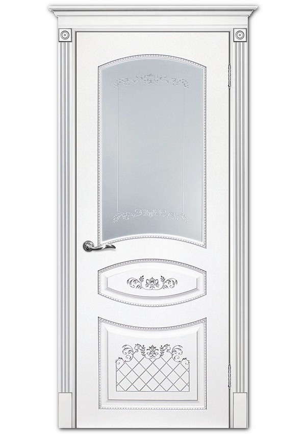 Межкомнатные двери модель Смальта 05 Белый ral 9003 патина серебро Сатинат