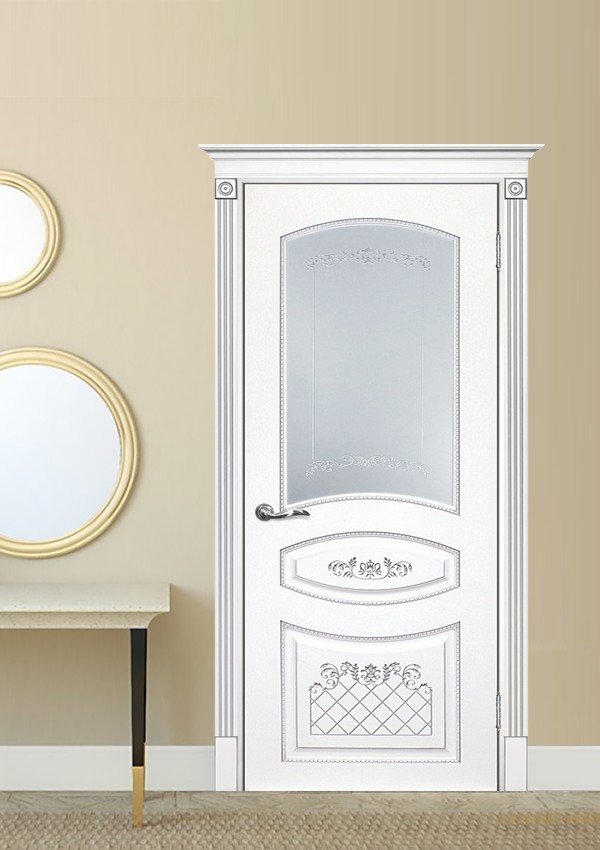 dveri mezhkomnatnyie dveri krashenyie emal model smalta 05 belyiy ral 9003 patina serebro satinat shelkotrafaretnaya pechat serebro stil klassika 02 Межкомнатная дверь из коллекции Смальта-Deco. Модель Смальта 05 — Классический дизайн в белых цветах и слоновой кости, с применением серебряной и золотой патины и 3D рисунков, делают эти модели украшением любого интерьера. В этой коллекции представлены полотна в эмали, с возможностью окрашивания по системе RAL цвета №7032, 7015, 7040, 7047, 9010, с применением различных технологий сборки и фрезеровки. Серия Смальта-Deco, одна из самых востребованных и популярных коллекций. Двери покрытые высокопрочной эмалью, набирают популярность, как у дизайнеров, так и у простых покупателей. <a href="#opisglav">Подробнее</a>