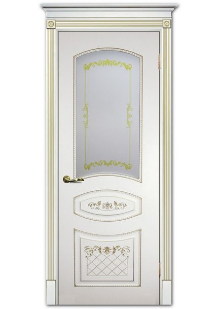 Межкомнатные двери модель Смальта 05 Белый ral 9003 патина золото Сатинат