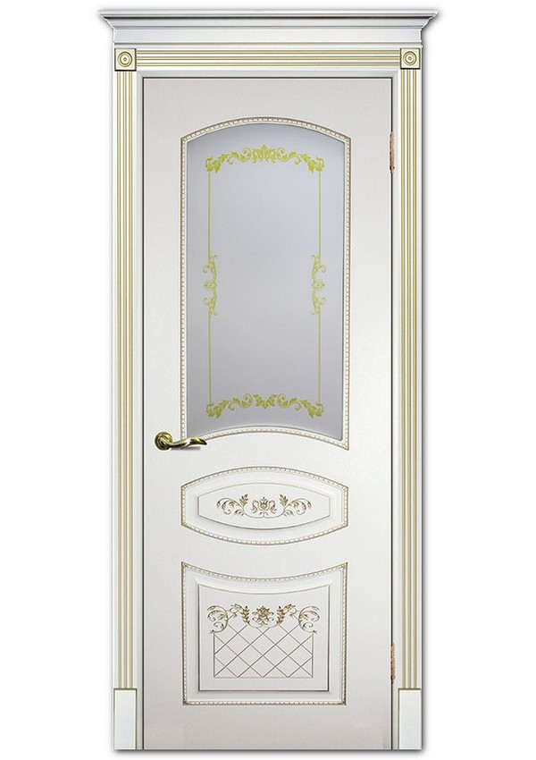 Межкомнатные двери модель Смальта 05 Белый ral 9003 патина золото Сатинат