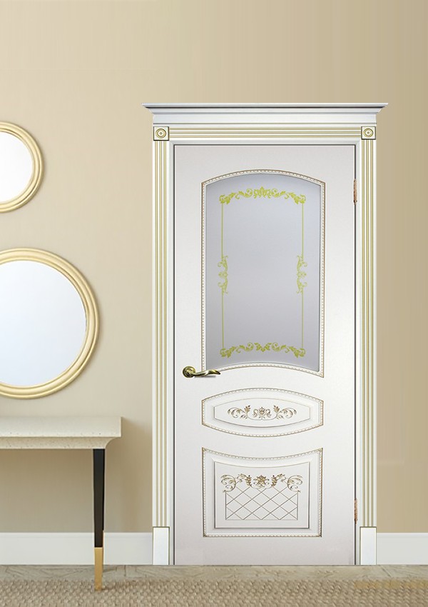 dveri mezhkomnatnyie dveri krashenyie emal model smalta 05 belyiy ral 9003 patina zoloto satinat shelkotrafaretnaya pechat stil klassika 02 Межкомнатная дверь из коллекции Смальта-Deco. Модель Смальта 05 — Классический дизайн в белых цветах и слоновой кости, с применением серебряной и золотой патины и 3D рисунков, делают эти модели украшением любого интерьера. В этой коллекции представлены полотна в эмали, с возможностью окрашивания по системе RAL цвета №7032, 7015, 7040, 7047, 9010, с применением различных технологий сборки и фрезеровки. Серия Смальта-Deco, одна из самых востребованных и популярных коллекций. Двери покрытые высокопрочной эмалью, набирают популярность, как у дизайнеров, так и у простых покупателей. <a href="#opisglav">Подробнее</a>