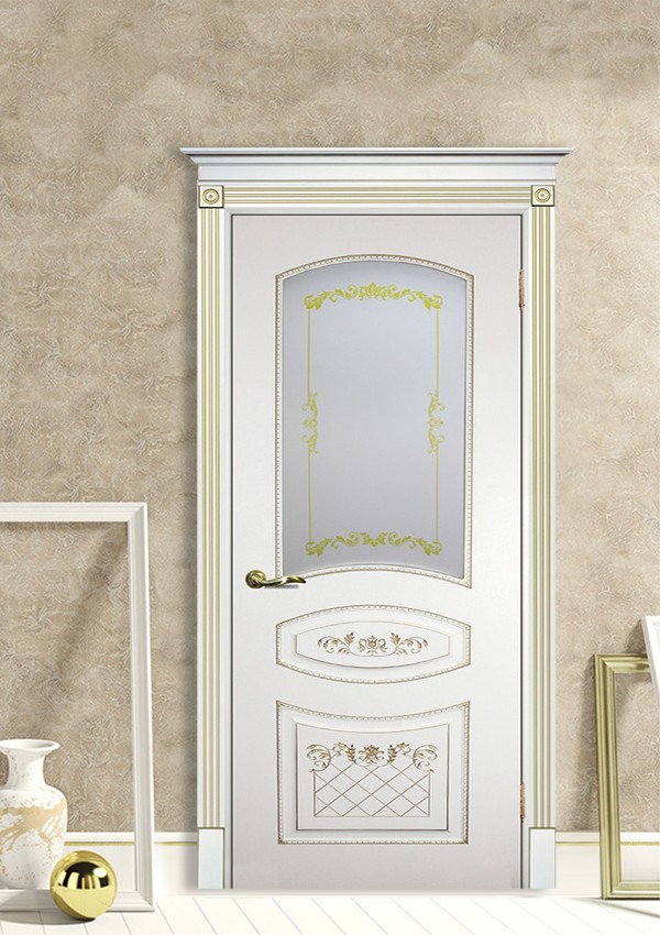 dveri mezhkomnatnyie dveri krashenyie emal model smalta 05 belyiy ral 9003 patina zoloto satinat shelkotrafaretnaya pechat stil klassika 03 Межкомнатная дверь из коллекции Смальта-Deco. Модель Смальта 05 — Классический дизайн в белых цветах и слоновой кости, с применением серебряной и золотой патины и 3D рисунков, делают эти модели украшением любого интерьера. В этой коллекции представлены полотна в эмали, с возможностью окрашивания по системе RAL цвета №7032, 7015, 7040, 7047, 9010, с применением различных технологий сборки и фрезеровки. Серия Смальта-Deco, одна из самых востребованных и популярных коллекций. Двери покрытые высокопрочной эмалью, набирают популярность, как у дизайнеров, так и у простых покупателей. <a href="#opisglav">Подробнее</a>