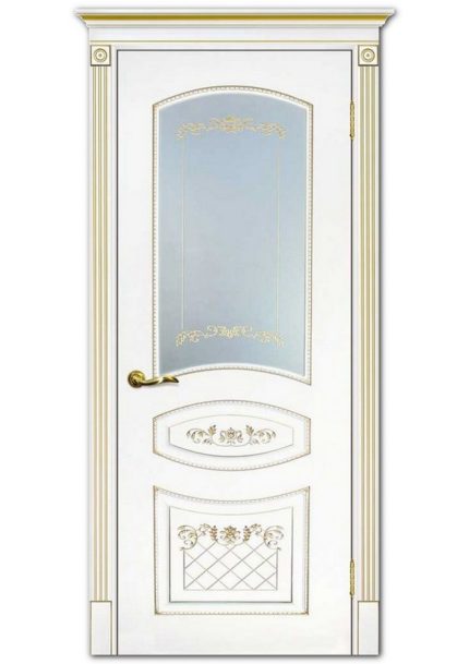 Межкомнатные двери модель Смальта 05 Белый ral 9003 патина золото Сатинат