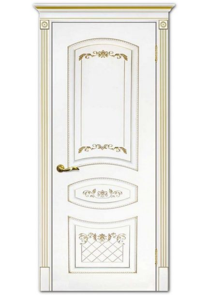 Межкомнатные двери модель Смальта 05 Белый ral 9003 патина золото