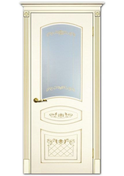 Межкомнатные двери модель Смальта 05 Слоновая кость ral 1013 патина золото Сатинат