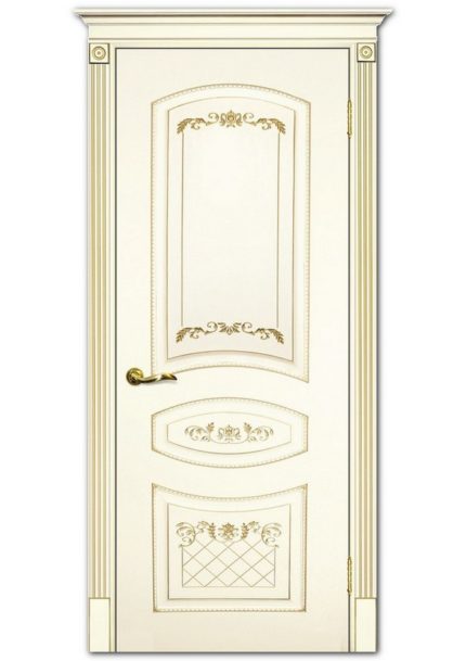 Межкомнатные двери модель Смальта 05 Слоновая кость ral 1013 патина золото