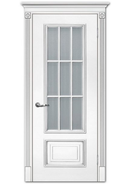 Межкомнатные двери модель Смальта 08 Белый ral 9003 патина серебро Сатинат