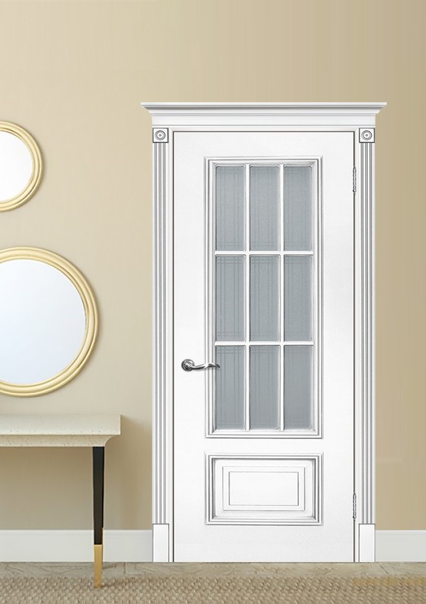 dveri mezhkomnatnyie dveri krashenyie emal model smalta 08 belyiy ral 9003 patina serebro satinat peskostruynaya obrabotka stil klassika 02 Межкомнатная дверь из коллекции Смальта-Deco. Модель Смальта 08 — Классический дизайн в белых цветах и слоновой кости, с применением серебряной и золотой патины и 3D рисунков, делают эти модели украшением любого интерьера. В этой коллекции представлены полотна в эмали, с возможностью окрашивания по системе RAL цвета №7032, 7015, 7040, 7047, 9010, с применением различных технологий сборки и фрезеровки. Серия Смальта-Deco, одна из самых востребованных и популярных коллекций. Двери покрытые высокопрочной эмалью, набирают популярность, как у дизайнеров, так и у простых покупателей. <a href="#opisglav">Подробнее</a>