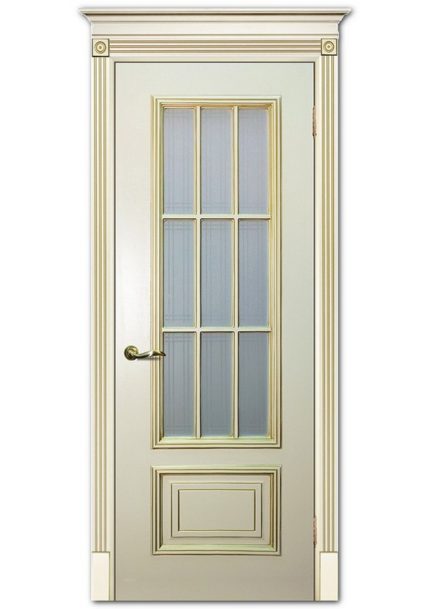 Межкомнатные двери модель Смальта 08 Слоновая кость ral 1013 патина золото Сатинат