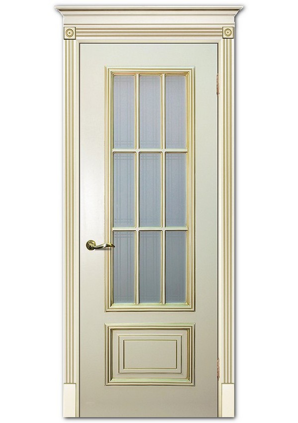 Межкомнатные двери модель Смальта 08 Слоновая кость ral 1013 патина золото Сатинат