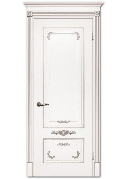 Межкомнатные двери модель Смальта 09 Белый ral 9003 патина серебро
