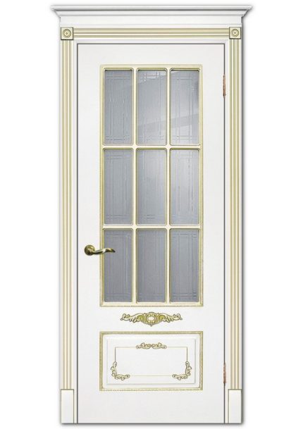 Межкомнатные двери модель Смальта 09 Белый ral 9003 патина золото Сатинат