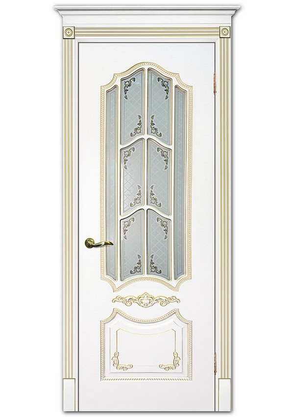Межкомнатные двери модель Смальта 10 Белый ral 9003 патина золото Сатинат