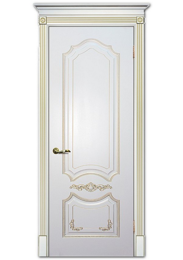 Межкомнатные двери модель Смальта 10 Белый ral 9003 патина золото