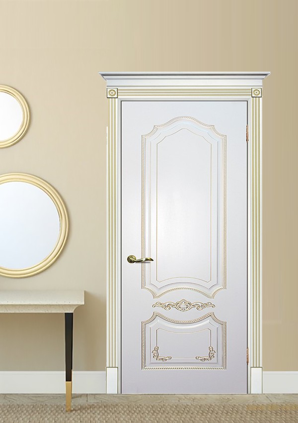 dveri mezhkomnatnyie dveri krashenyie emal model smalta 10 belyiy ral 9003 patina zoloto stil klassika 02 Межкомнатная дверь из коллекции Смальта-Deco. Модель Смальта 10 — Классический дизайн в белых цветах и слоновой кости, с применением серебряной и золотой патины и 3D рисунков, делают эти модели украшением любого интерьера. В этой коллекции представлены полотна в эмали, с возможностью окрашивания по системе RAL цвета №7032, 7015, 7040, 7047, 9010, с применением различных технологий сборки и фрезеровки. Серия Смальта-Deco, одна из самых востребованных и популярных коллекций. Двери покрытые высокопрочной эмалью, набирают популярность, как у дизайнеров, так и у простых покупателей. <a href="#opisglav">Подробнее</a>