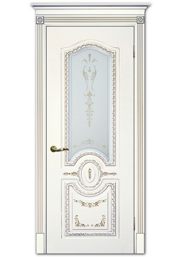 Межкомнатные двери модель Смальта 11 Белый ral 9003 патина золото Сатинат