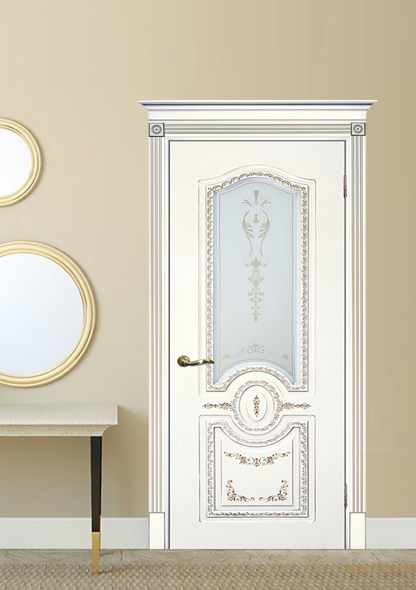 dveri mezhkomnatnyie dveri krashenyie emal model smalta 11 belyiy ral 9003 patina zoloto satinat shelkotrafaretnaya pechat stil klassika 02 Межкомнатная дверь из коллекции Смальта-Deco. Модель Смальта 11 — Классический дизайн в белых цветах и слоновой кости, с применением серебряной и золотой патины и 3D рисунков, делают эти модели украшением любого интерьера. В этой коллекции представлены полотна в эмали, с возможностью окрашивания по системе RAL цвета №7032, 7015, 7040, 7047, 9010, с применением различных технологий сборки и фрезеровки. Серия Смальта-Deco, одна из самых востребованных и популярных коллекций. Двери покрытые высокопрочной эмалью, набирают популярность, как у дизайнеров, так и у простых покупателей. <a href="#opisglav">Подробнее</a>