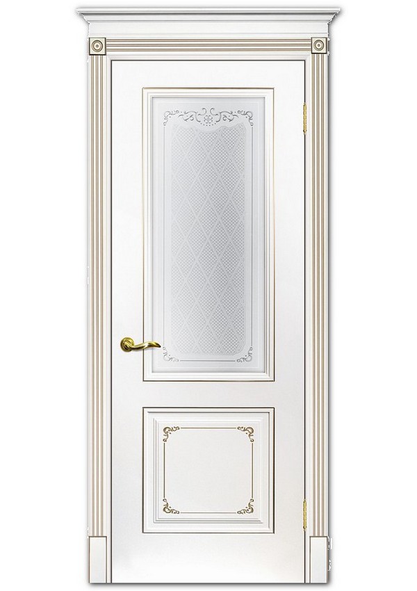 Межкомнатные двери модель Смальта 14 Белый ral 9003 патина шампань Сатинат