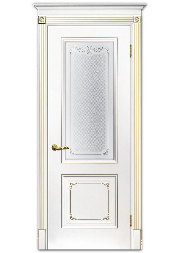 Межкомнатные двери модель Смальта 14 Белый ral 9003 патина золото Сатинат