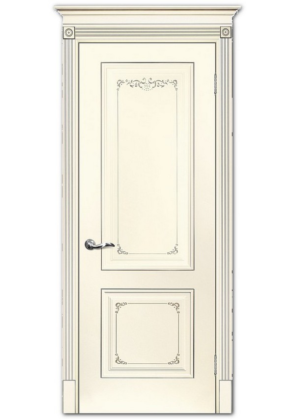 Межкомнатные двери модель Смальта 14 Слоновая кость ral 1013 патина серебро