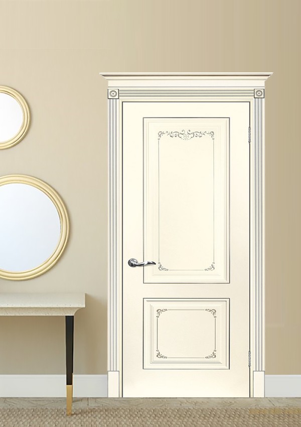 dveri mezhkomnatnyie dveri krashenyie emal model smalta 14 slonovaya kost ral 1013 patina serebro stil klassika 02 Межкомнатная дверь из коллекции Смальта-Deco. Модель Смальта 14 — Классический дизайн в белых цветах и слоновой кости, с применением серебряной и золотой патины и 3D рисунков, делают эти модели украшением любого интерьера. В этой коллекции представлены полотна в эмали, с возможностью окрашивания по системе RAL цвета №7032, 7015, 7040, 7047, 9010, с применением различных технологий сборки и фрезеровки. Серия Смальта-Deco, одна из самых востребованных и популярных коллекций. Двери покрытые высокопрочной эмалью, набирают популярность, как у дизайнеров, так и у простых покупателей. <a href="#opisglav">Подробнее</a>