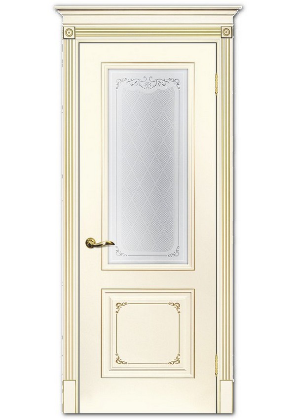 Межкомнатные двери модель Смальта 14 Слоновая кость ral 1013 патина золото Сатинат